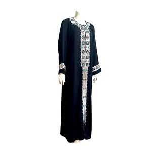 Vintage Kimono Kaftan Beaded Embellished Middle Eastern Ethnic Crepe Black M/L